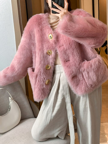 Airchics manteau en fausse fourrure boutonnage avec poches femme mode